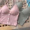 Fashion Ladies V-Neck Knitted Button Strap Vests Sexy Solid Colors Sleeveless Tank Tops Spring and Summer and Autumn Seamless Underwear Camisoles