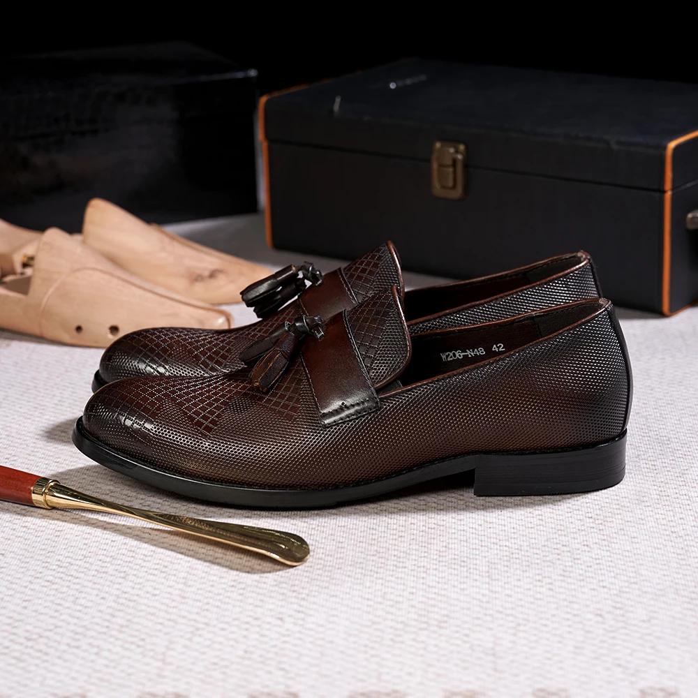 Fashion Men's Italian Style Tassel Loafers Genuine Leather Slip-On Casual Shoes Handmade Office Wedding Dress Shoes Daily Wear