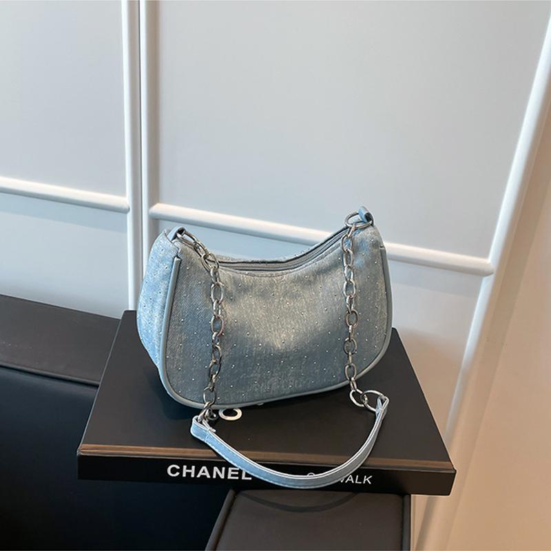 Women Shoulder Bag Fashion Denim Shoulder Bag, Simple Solid Color Handbag, Women's Chain, Underarm Hand, Women's Bag
