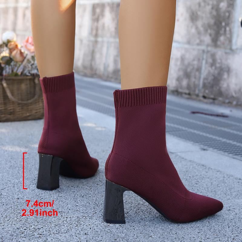 Solid Elastic Socks Boots Women 2025 Autumn Breathable Knitted Fabric High Heel Boots Sexy Pointed Toe Dress Party Shoes