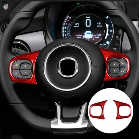 Pair Red Carbon Fiber Car Steering Wheel Switch Frame Sticker For Fiat 500 20-23