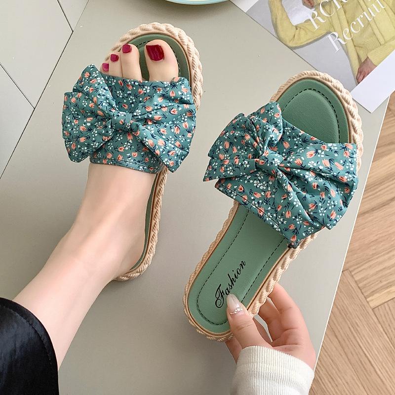 Slippers women's summer fashion versatile bow one-word outdoor non-slip beach sandals