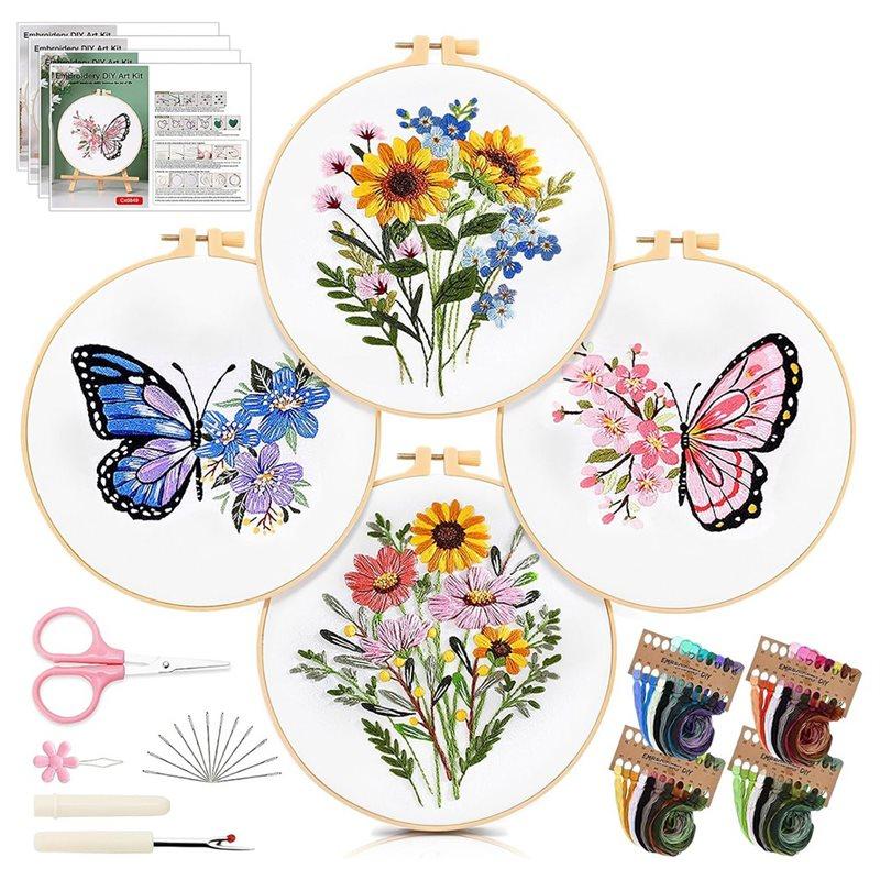 

SHGO-Complete Embroidery Kit For Beginners-Complete Set Includes Patterns, Hoops, Scissors, And More