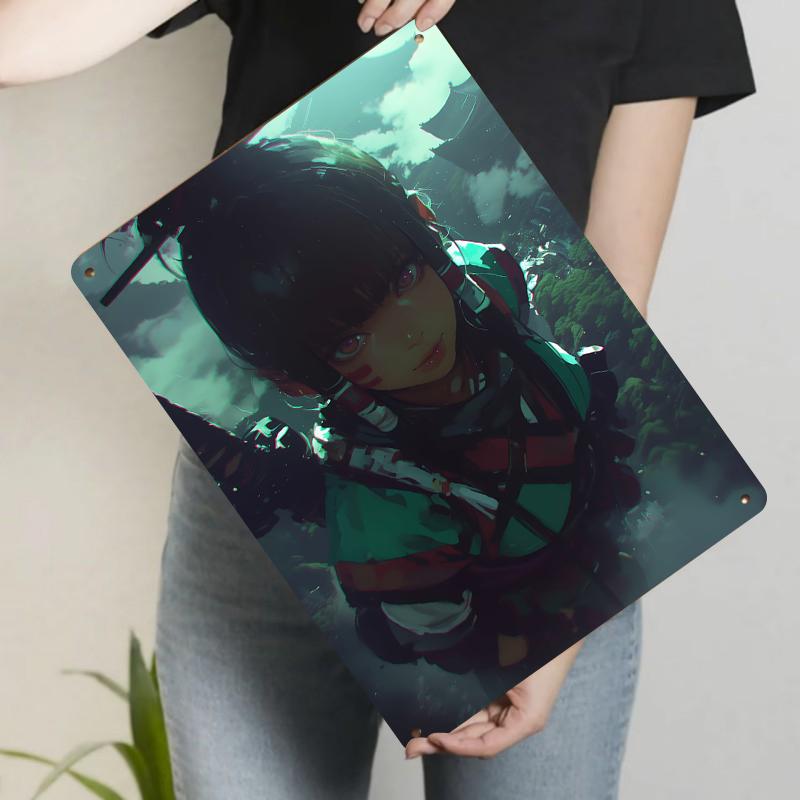 Japanese Cyber Samurai Girl Custom Metal Wall Art Decorative Painting for Living Room Bedroom 20x30cm（7.8x11.8inch）