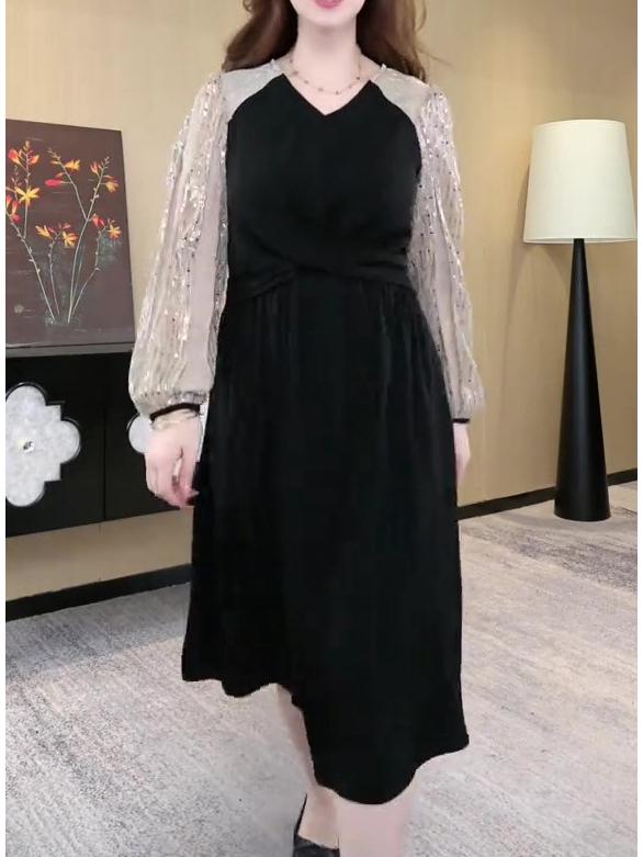 Vestido Lantejoulas Celebridade Primavera Tamanho Grande Emagrecimento - Moda Feminina de Luxo