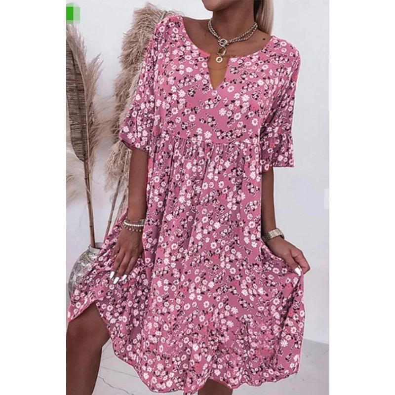 HNXC Damenmode Sommer Frühling Kurzarm V-Ausschnitt Freizeitkleider