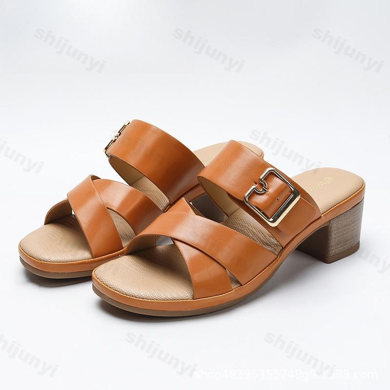 

Fashion Summer 2025 New Fashion Buckle Design Roman Style Casual Sandals for Women Comfortable Versatile Fish Mouth Retro Beach Slippers 36 верблюд