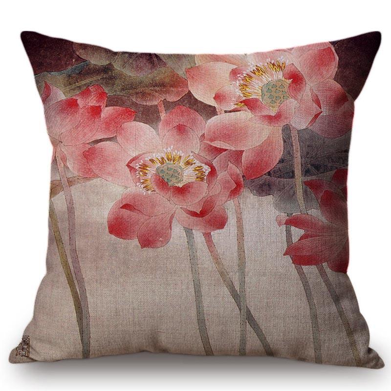 Chinese Retro Painting Style Classical Girl Lotus Cushion Covers Office Car Sofa Chair Home Decoration Cushion Cover Pillow Case