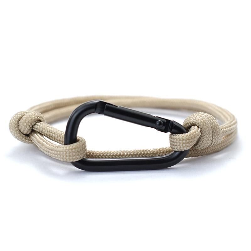Pulsera de Aventura al Aire Libre y Montañismo para Hombres Hecha a Mano Ajustable de Paracord con Mosquetón Negro Joyería Punk Masculina Pulsera