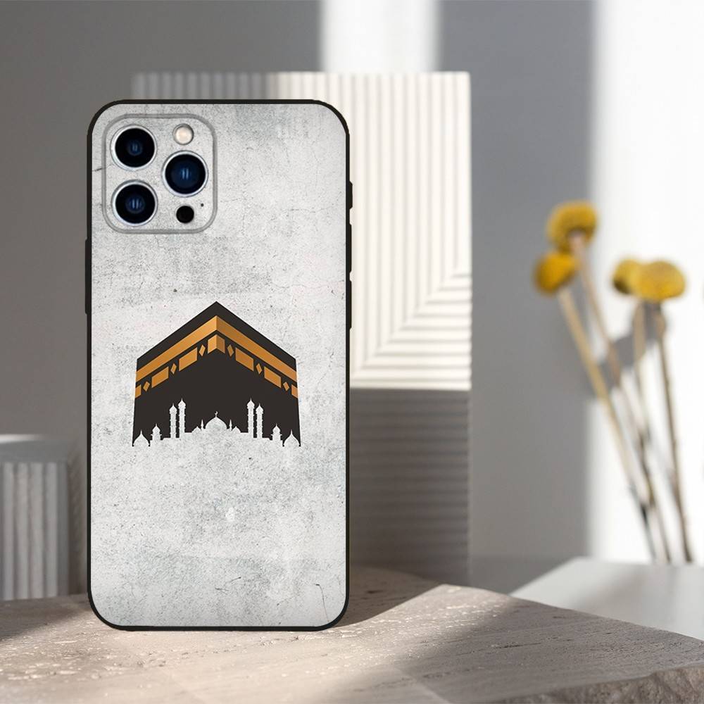 Moslemische Kunst Kaaba Handy Für iPhone 13,12,15,14,11,16,17,Plus,Pro Max,XS,X,XR,SE,Mini,8,7,Weiches Silikon Schwarz