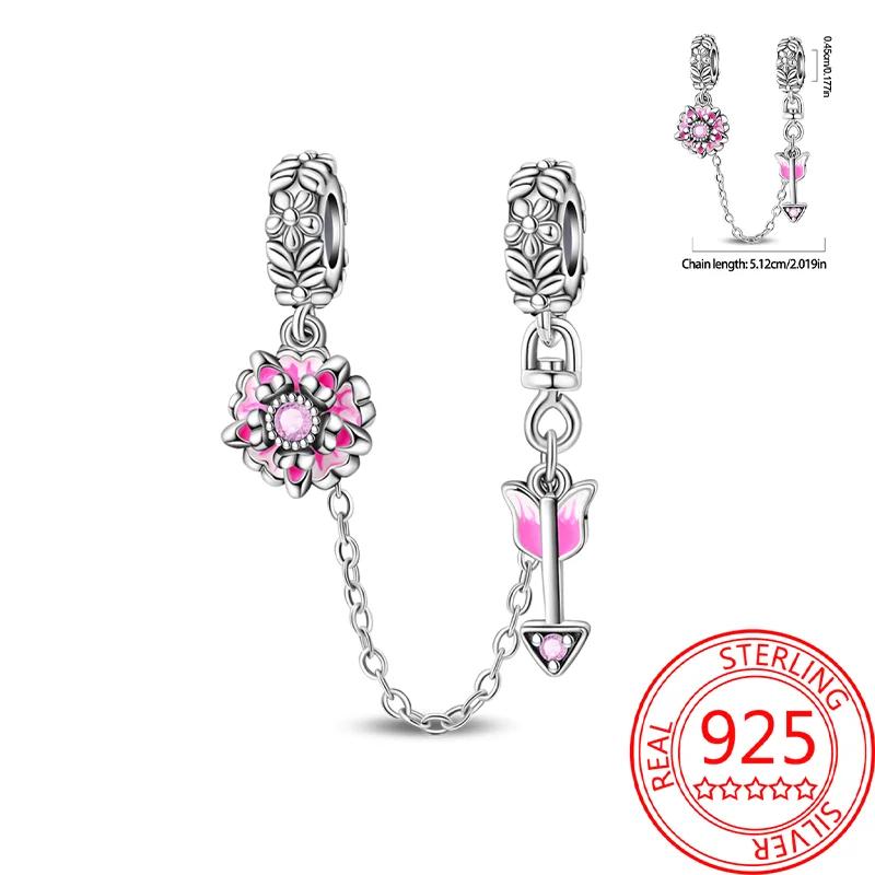 New Copper Sun&Moon&Star Heart Charms Colored Flower Bead Safety Chains Fit Original Bracelets For Women Diy Jewelry Gifts