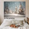 2D Cozy Snowy Christmas Photography Backdrop, Pastel Winter Scene with Snowy Trees & Lights