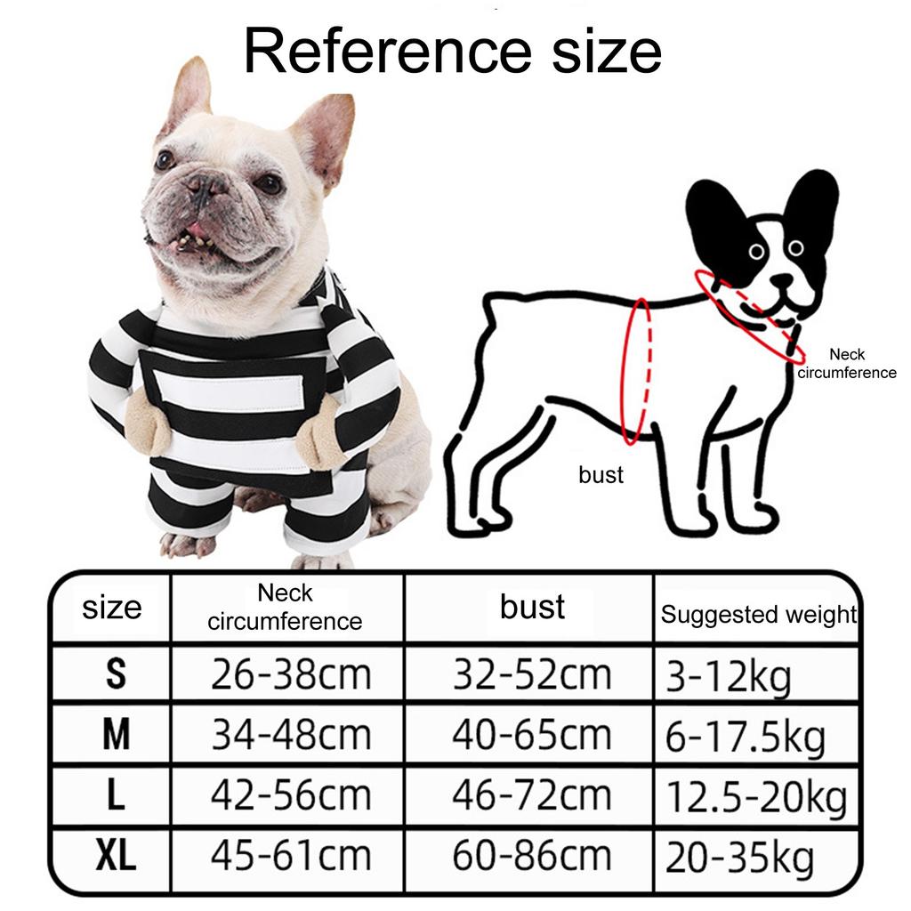 Divertente Costume da Cane Prigioniero Halloween Abito per Animali Tuta a Strisce per Cani Travestimento per Feste Costume Carino da Animale con Etichetta d'Identificazione