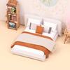 Dollhouse New Cream Style Double Bed Model Micro Scene Model Miniature Furniture Dolls Accessory Simulated Furniture Ornament
