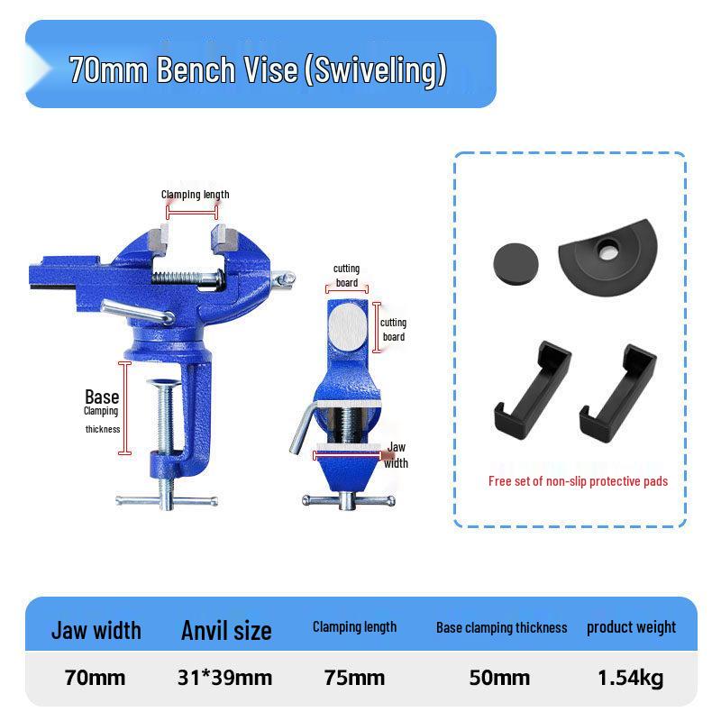 Universal Multi-Functional Bench Vise for Woodworking - Small, Flat Jaw Workbench Vise