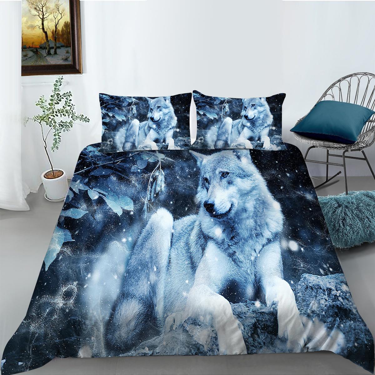 

Комплект постельного белья на тему волка с пуховым одеялом и наволочкой с животным рисунком 2/3 кусочка ткани из микрофибры Можно стирать и быстро сохнуть, украшение для дома Baby 100x135cm