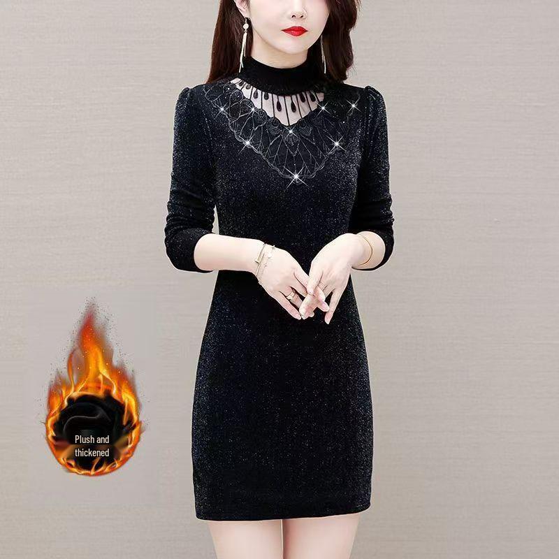 

2026 Autumn/Winter Velvet-Enhanced Thick Mid-Length Skirt for Women: Elegant and Warm Fashionable Mother s Dress 2XL чёрный