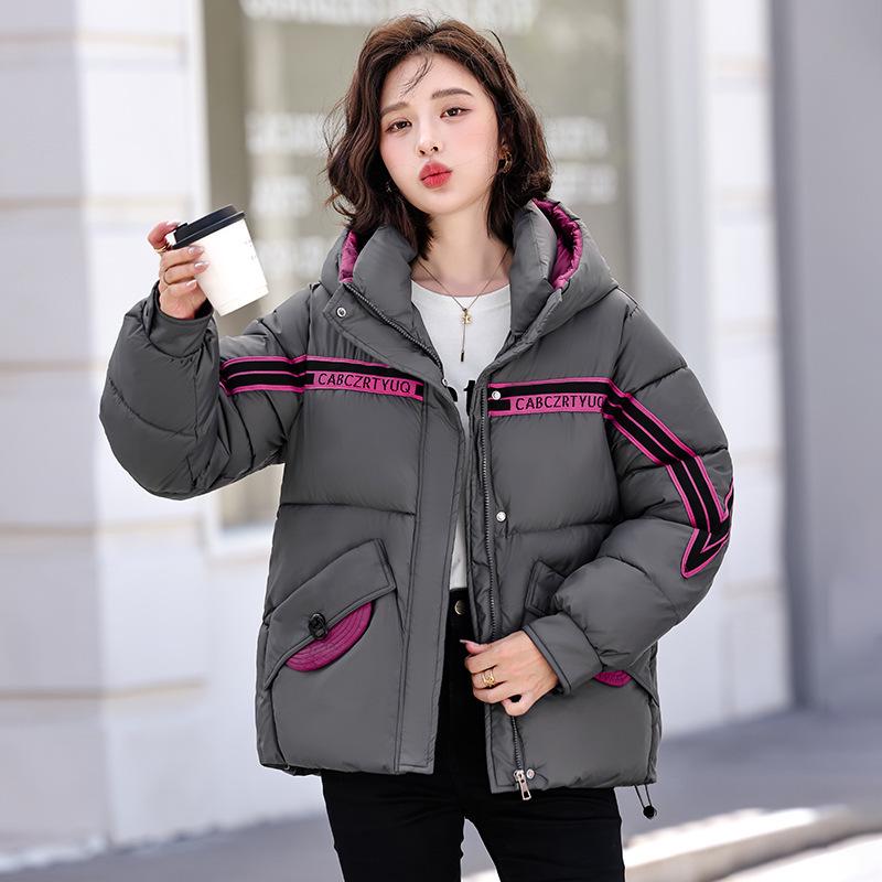 2025 Winter Fashionable Korean Hooded Cotton Jacket with Ribbon Patchwork
