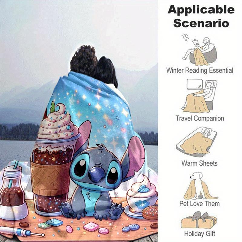 1pc Cute Stitch Printing Blanket - Soft, All-Season Throw for Living Room, Bedroom,Personalized Gift with Adorable Cartoon Design