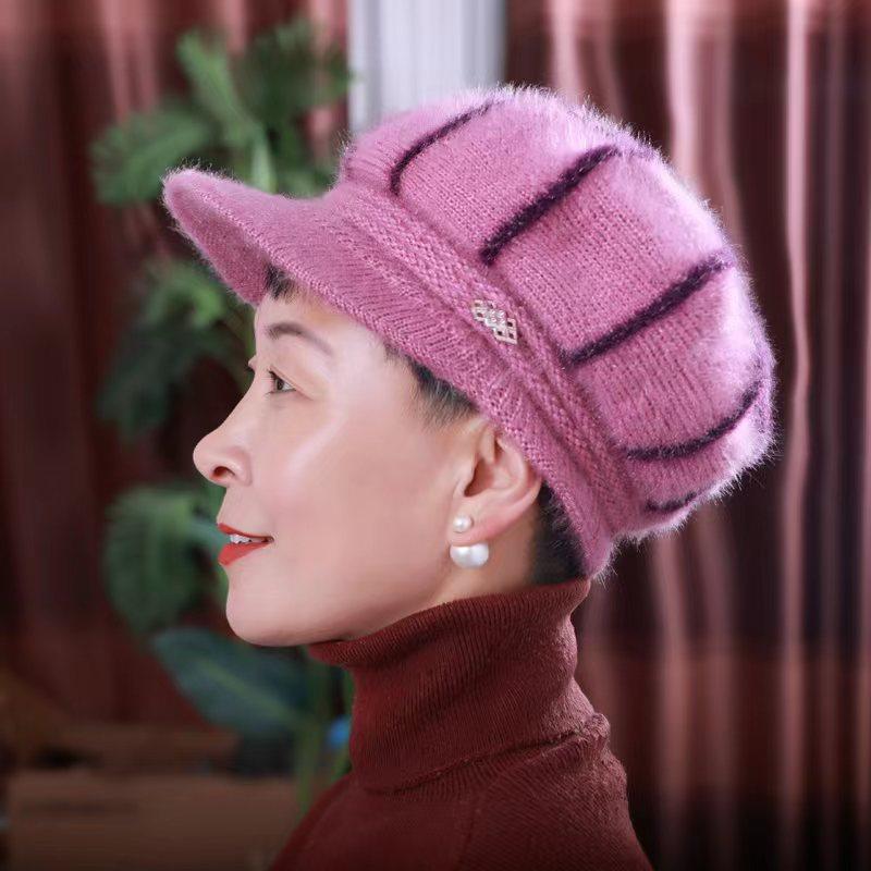 Winter New Mother Hat Women's Middle-aged and Elderly Hat Plush Wool Hat the Elderly Warm Thickened Knitted Hat