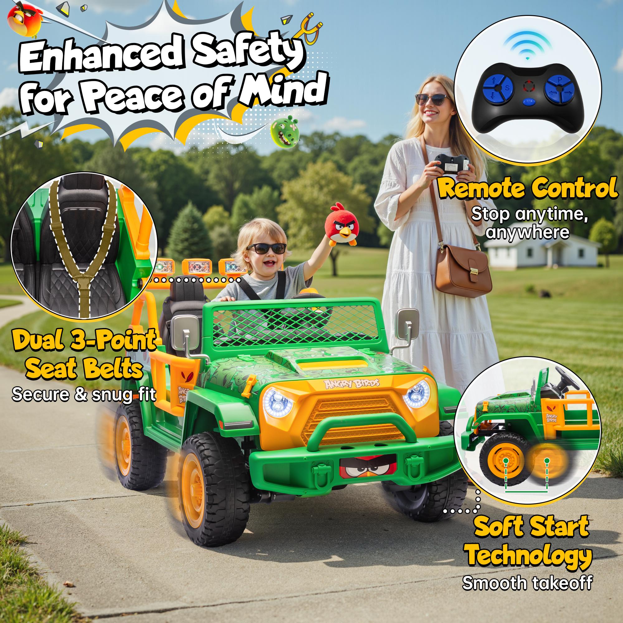 

Funappy Birthday on Wheels Kids Electric Ride-On Car – 4WD Off-Road, Dual Seats, Remote Control, Bluetooth, for Ages 3-8 зелений