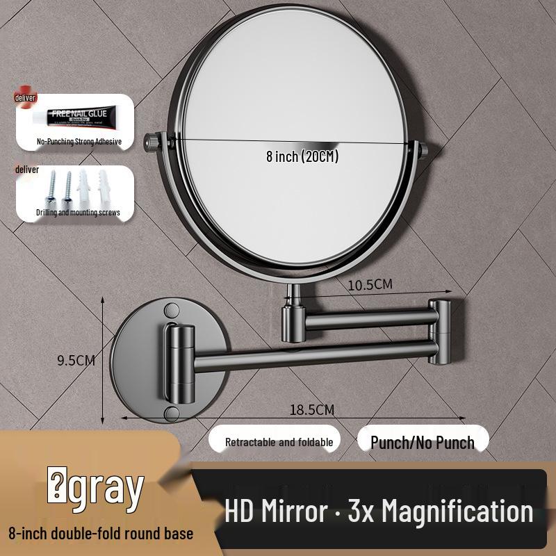 Wall-Mounted Foldable Vanity Mirror with Lights (Double-Sided, Punch-Free Installation) for Bathroom.
