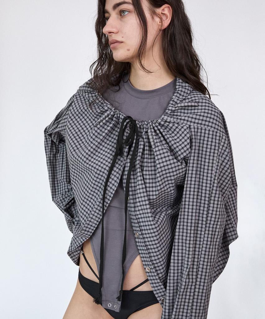 Holpeipeo Check Three-Way Shirt Skirt (Purple Grey)