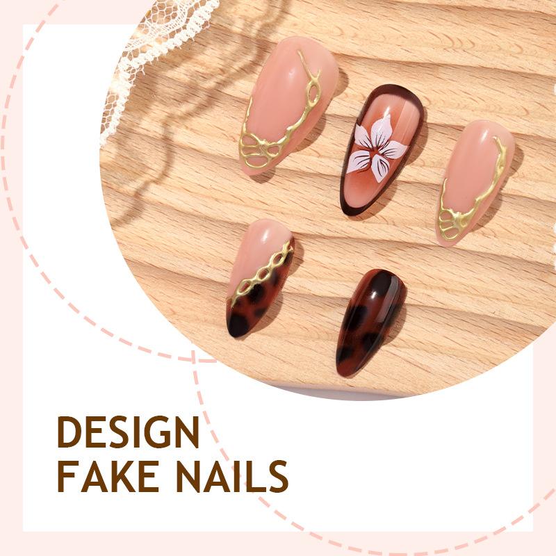 Press On Nails Medium Almond Fake Nails with Flower Designs Reusable False Nails Press Ons Full Cover Acrylic Glue On Nails Stick On Nail for Women