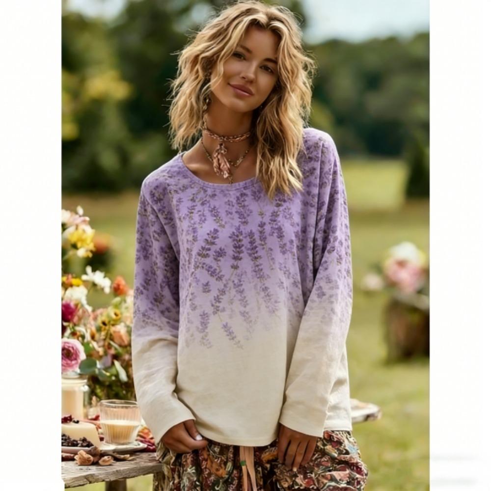 Europe and America Women's Long Sleeve T-shirt Fashion Butterfly Print Comfortable Women's Pullover Outdoor Oversized Tees Top Clothing