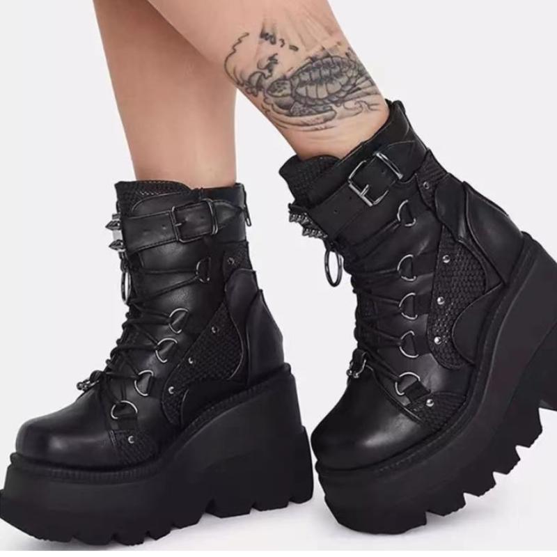 Women's Boots 2025 Autumn Women Ankle Boots Platform Wedges High Heels Short Boots New Design Zip Cosplay Shoes of Women