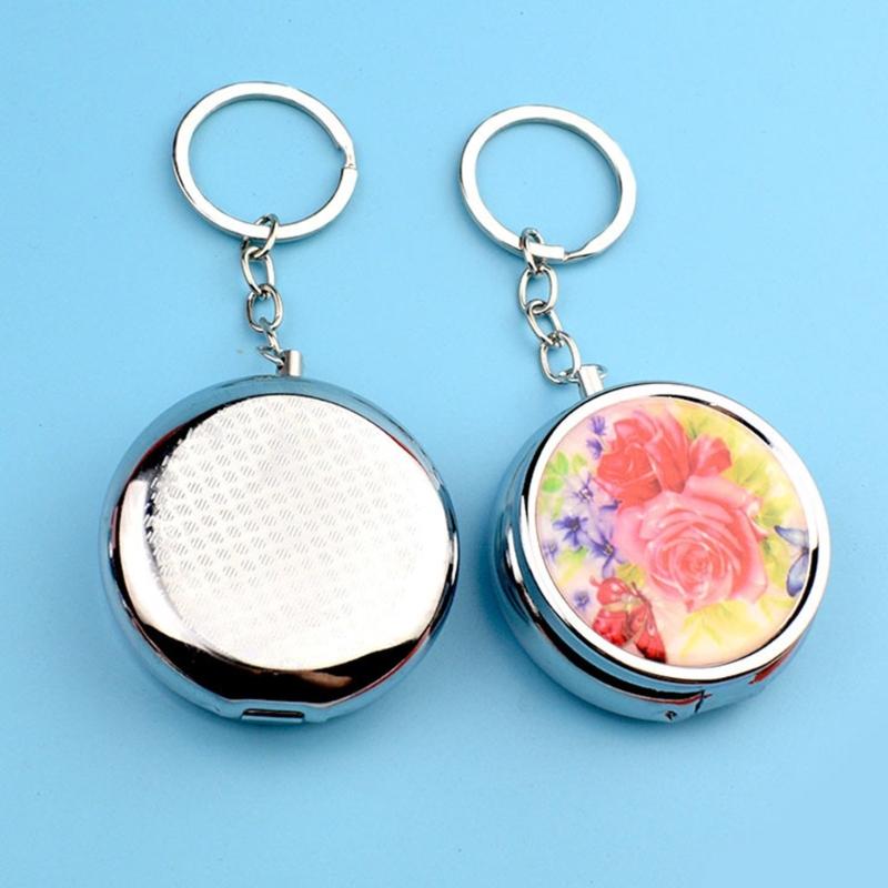 Pills Box Keychain With Mirror And Sealed Metal Compartment Keychain Moisture-Proof Medicines Dispenser Travel Accessory