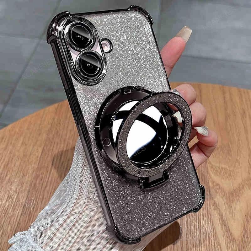 For Samsung Galaxy A06 A05 A04 A04e A03 Core A51 A03s A02s Four Corner Anti-shock Plating Case A 06 05 Makeup Mirror Stand Cover