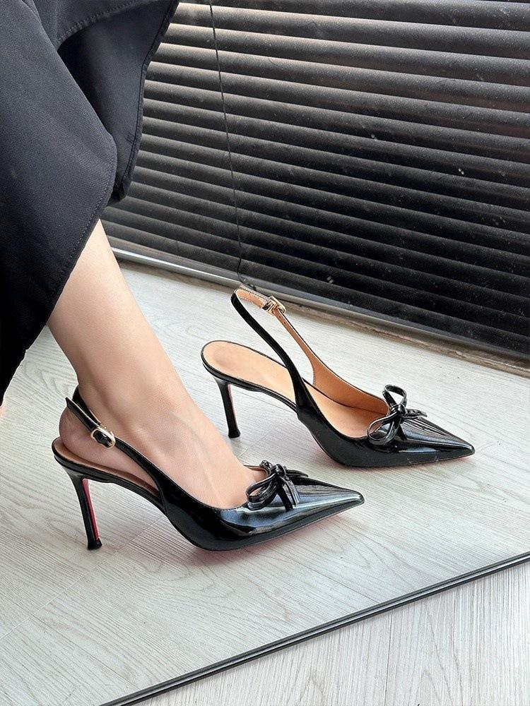 

Красивые нюдовые туфли на высоком каблуке женские летние пустые остроносые тонкий каблук с открытым верхом сексуальные одинарные туфли босоножки с бантом 40