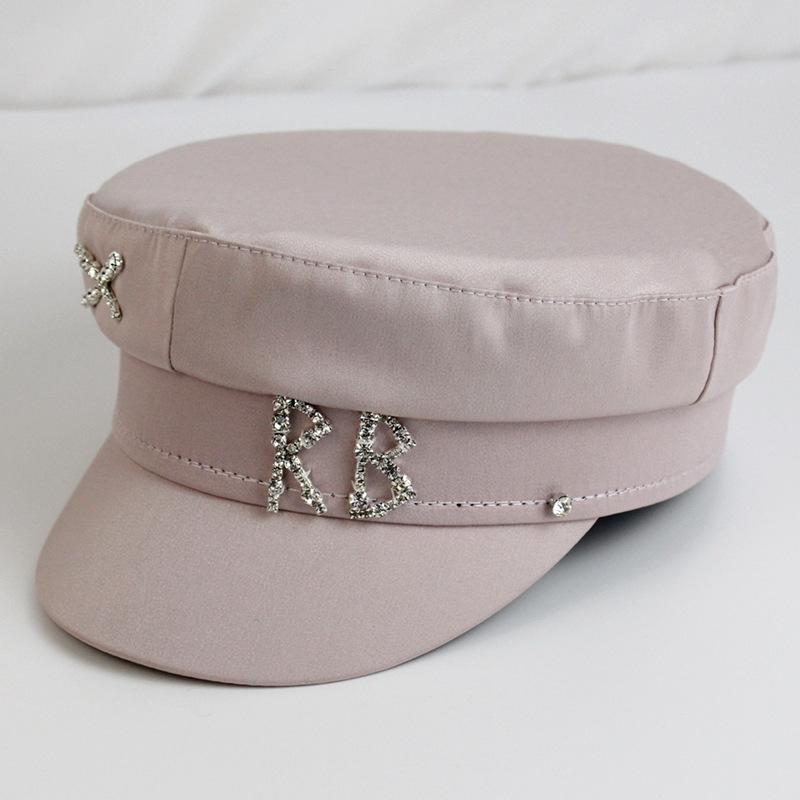 2025 Trendy Satin Letter RB Military Hats Designer Brand Spring Summer Newsboy Cap Crystal Flat Top Baker Boy Hat Visor