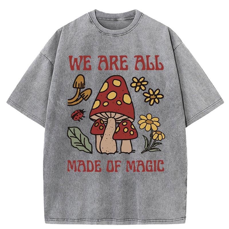 Magische Cartoon Blume Pilz Druck Gewaschene T-Shirts Damen All-Match Baumwolle T-Shirt Sport Sommerkleidung Locker Oberteil