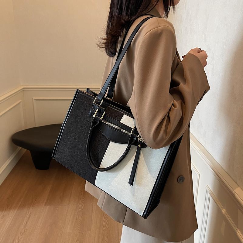 Denim Umhängetasche Damen Color Block Tragetasche Einkaufstasche