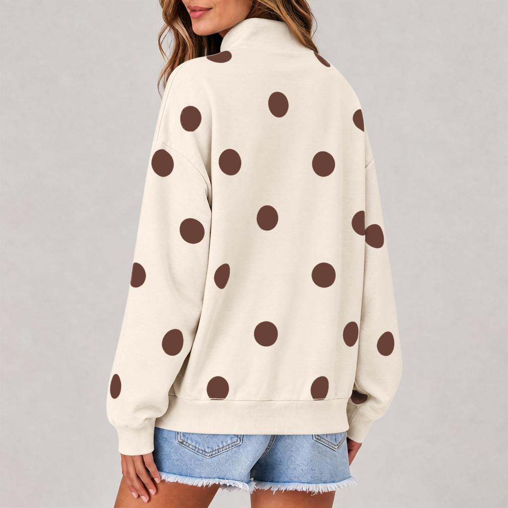Dames Casual Lange Mouwen Stippenprint Nek Sweatshirt
