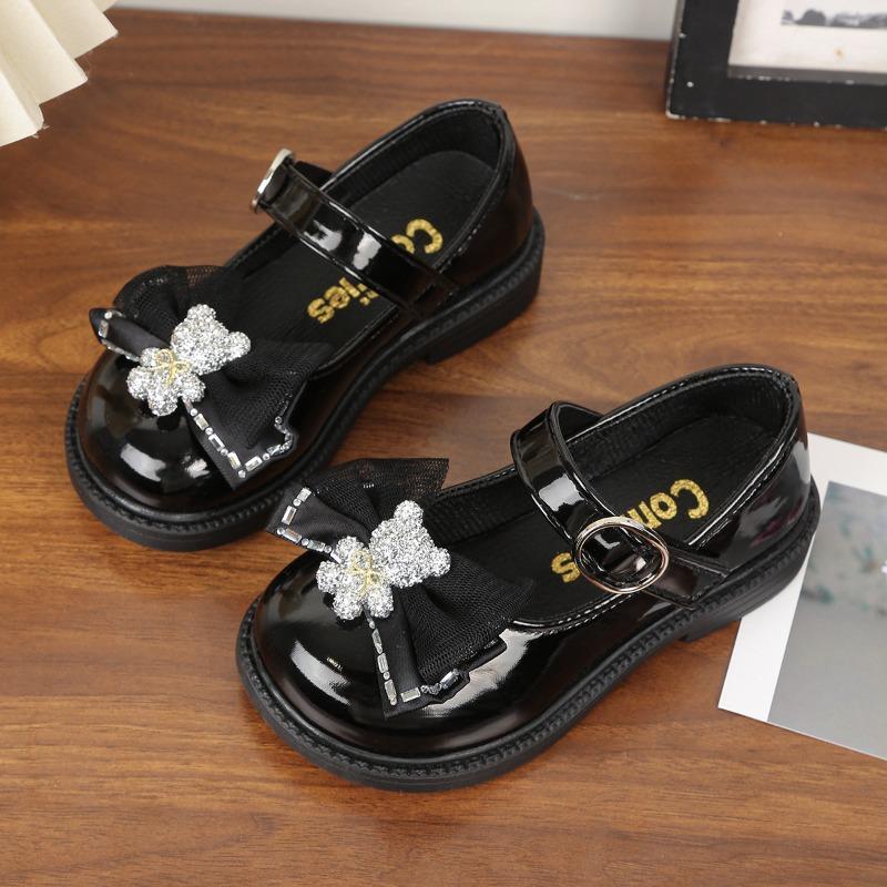 Kids Rhinestone Bear Bow Mary Jane School Shoes 24