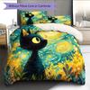 Starry Sky Black Cat  Pattern Bedding Quilt Set Quilt Cover Pillowcase Home Decoration  Gift (1 * Duvet Cover + 2 * Pillowcase, Without Core)