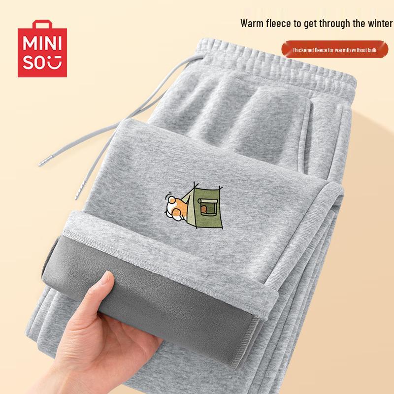 MINISO Men s Winter Fleece-Lined Straight-Leg Sweatpants M