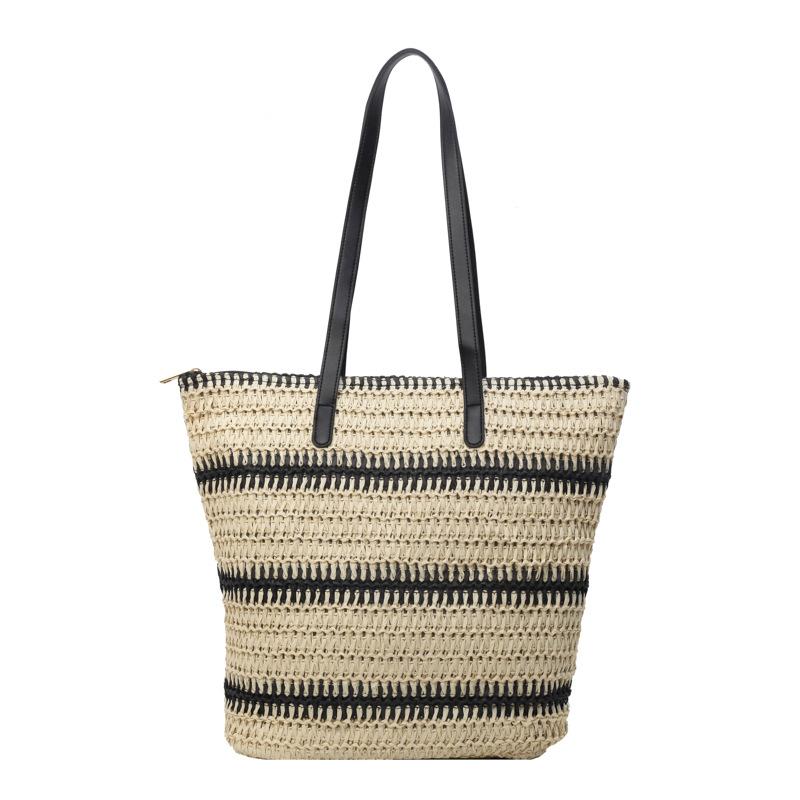 Woven Bag Women's Large-capacity New Fashion Contrasting Color Shoulder Bag Commuting Versatile Fashion Tote Bag