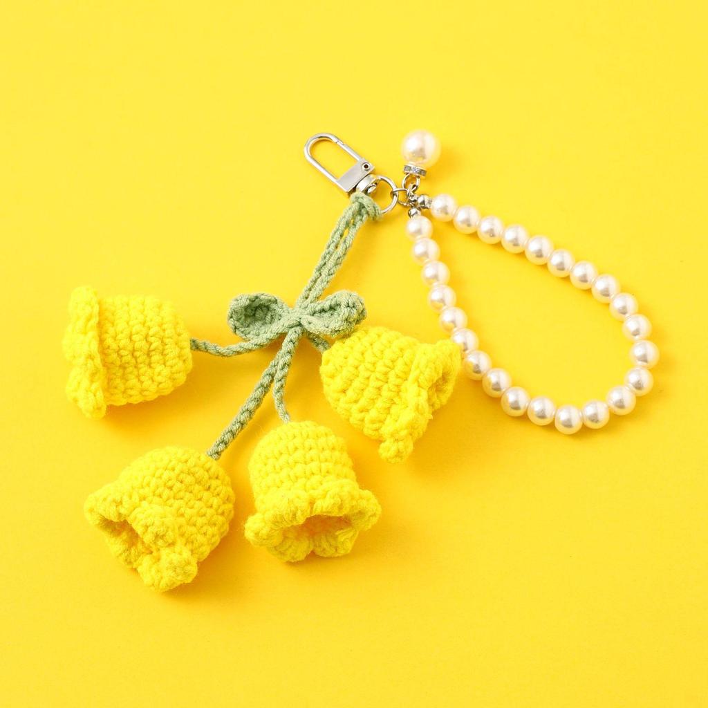 Korean Style Crochet Pearl Keychain Lily of the Valley Design
