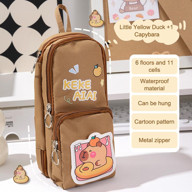 

Пенал-рюкзак большой вместимости с капибарой, мультяшный пенал, милая сумка для хранения канцелярских принадлежностей, кавайный пенал на молнии коричневый