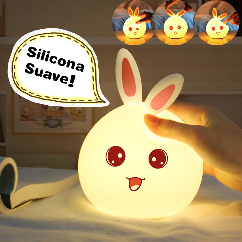 LED Rechargeable Night Light Cute Rabbit Colorful Light Clap Lamp Pat Lamp Night Feeding Baby Bedroom and Kid's Christmas Gift