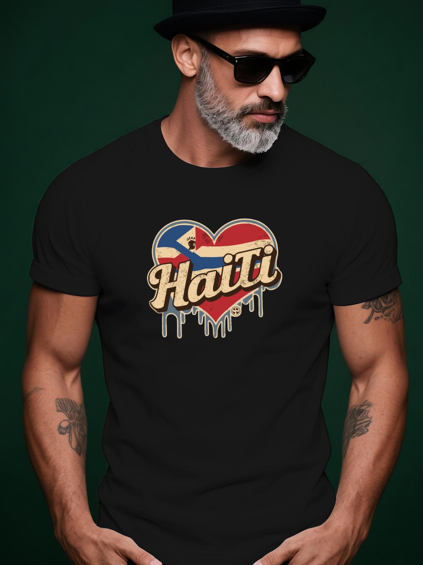 Crew Neck Tshirt with Heart Haiti Graphic Design - Shor... XL