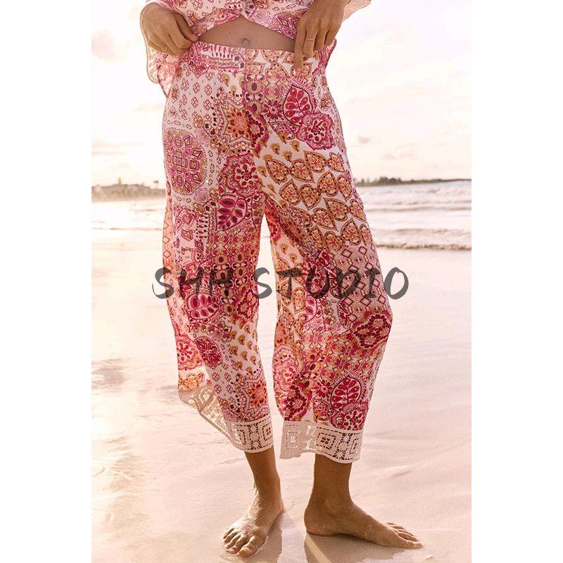 Spring and Summer Embossed Lace Cuffs Print Shirt 3564067 Embossed Lace Pants Feet Printed Pants 3564367