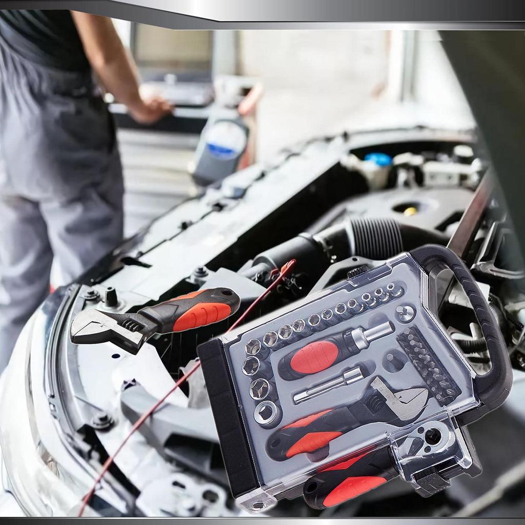 Pronese Garage Tool Set with Socket Ratchet Adjustable and Driver Fits and Drives 40-Piece Wrench, Wrench, Wrench, Bits, 6.35mm (1/4") 9.5mm (3/8")