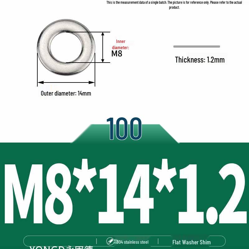 304 Stainless Steel Thickened Flat Washer / Ultra-thin Metal Gasket, Sizes M1.6-M10