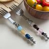Luxurious Colored Beads Stainless Steel Fork, Butter Knife Tableware,Western Luxury Dinner Set Mirror Elegant Knife Fork Spoon