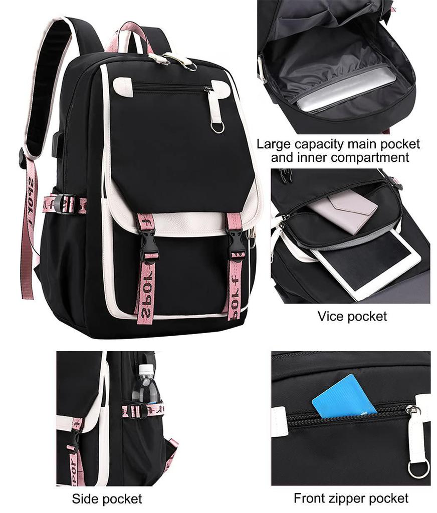 K-pop Demon Hunter Girl Group Backpack with Pompom - School and Campus Edition